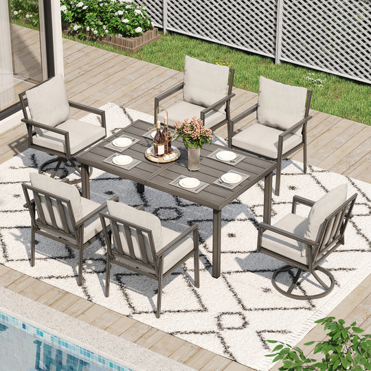 HAPPATIO Patio Dining Set, Outdoor Aluminum Dining Furniture Set, Cushioned Dining Chairs and Table for Deck Yard Poolside, Rust-Proof, Weather-Resistant, Easy Assembly