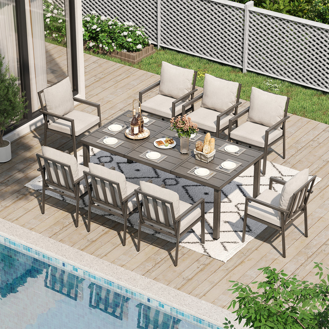 HAPPATIO Patio Dining Set, Outdoor Aluminum Dining Furniture Set, Cushioned Dining Chairs and Table for Deck Yard Poolside, Rust-Proof, Weather-Resistant, Easy Assembly