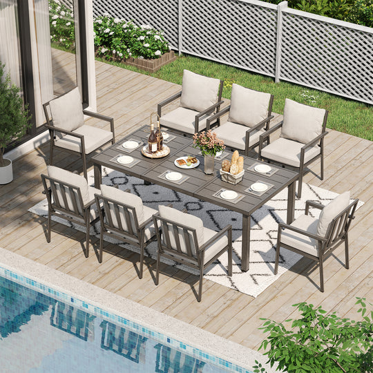 HAPPATIO Patio Dining Set, Outdoor Aluminum Dining Furniture Set, Cushioned Dining Chairs and Table for Deck Yard Poolside, Rust-Proof, Weather-Resistant, Easy Assembly