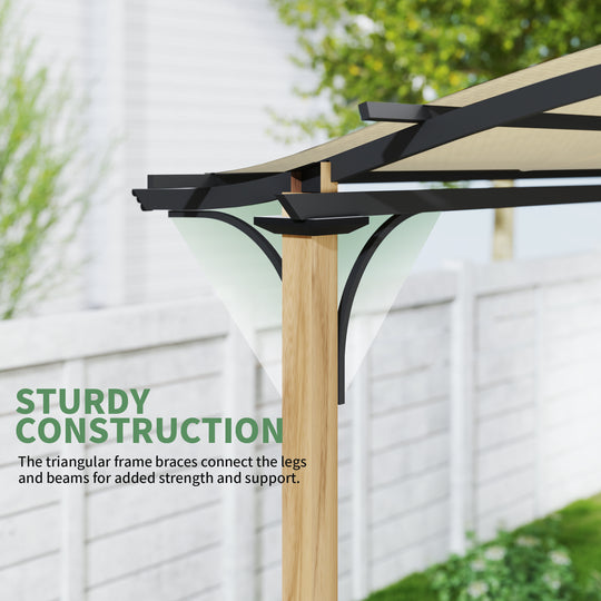 HAPPATIO 10' x 13' Arched Top Outdoor Pergola, Aluminum Frame with Storage Shelf, Wood-Like Frame Patio Pergola Shade for Patio, Backyard, Garden, Poolside, Beige