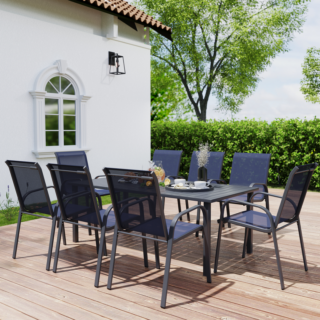 HAPPATIO Outdoor Patio Dining Set, Quick Dry Textilene Dining Chairs and Dining Table with Umbrella Hole, Stackable Textilene Chairs for Garden, Patio and Poolside Backyard