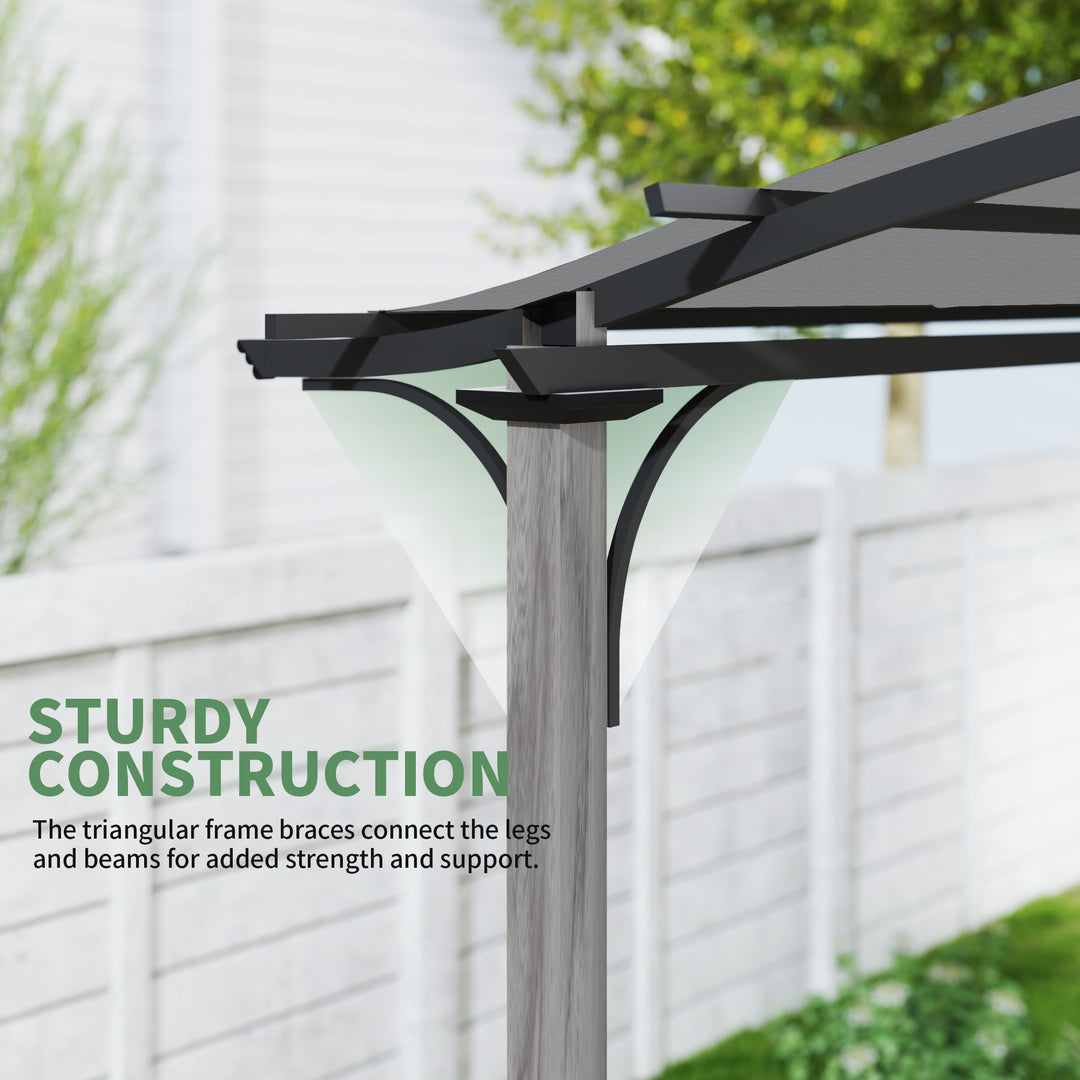 HAPPATIO 10' x 13' Arched Top Outdoor Pergola, Aluminum Frame with Storage Shelf, Wood-Like Frame Patio Pergola Shade for Patio, Backyard, Garden, Poolside, Beige