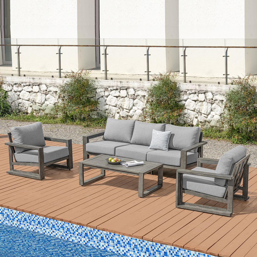 HAPPATIO Aluminum Patio Furniture Set, 4-Piece Oversized Outdoor Conversation Set with Deep Seating and Wide Armrest, Armchairs with 6" Cushion