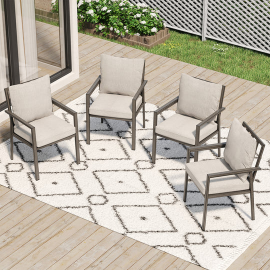 HAPPATIO Patio Dining Chairs Set, All-Weather Outdoor Dining Chair with Aluminum Frame and Removable Cushion, Ideal for Lawn Yard Backyard