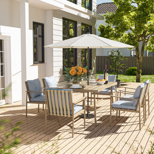 HAPPATIO Patio Outdoor Dining Set, Aluminum Patio Dining Set Includes 1 Outdoor Dining Table with Umbrella Hole and Dining Chairs, Patio Furniture Set for Lawn, Porch, or Backyard