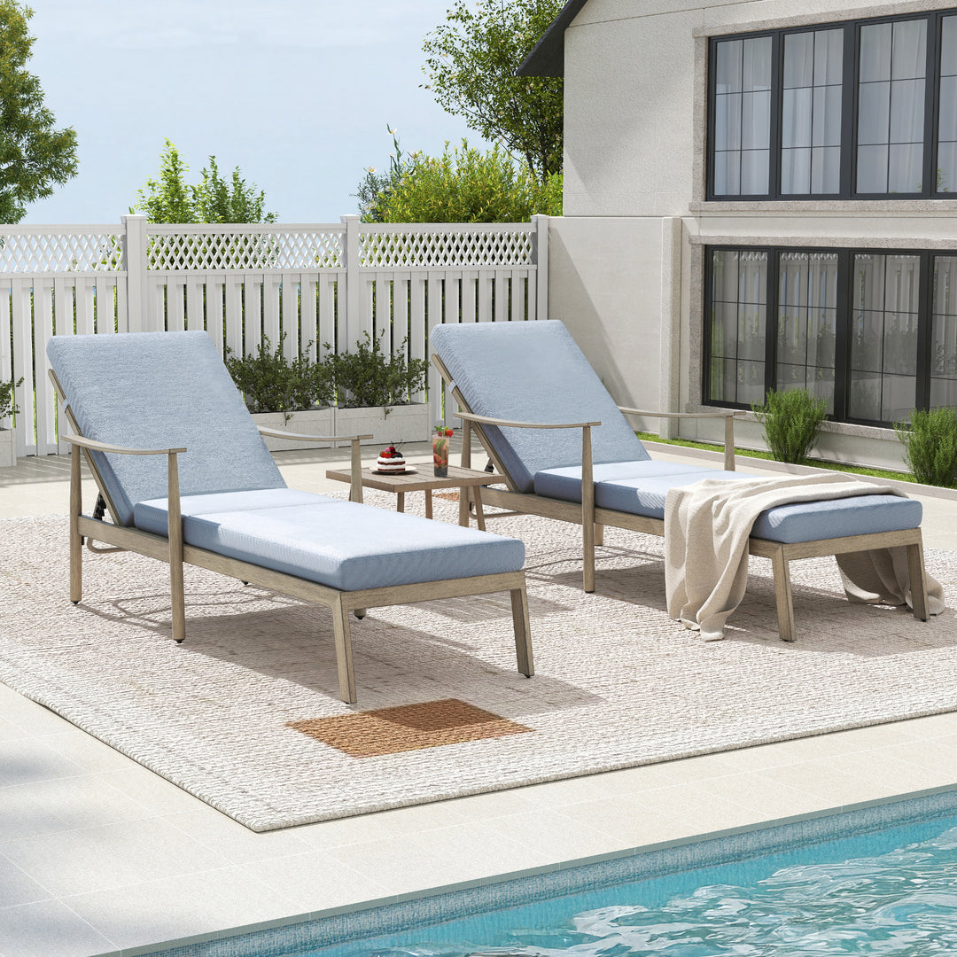 HAPPATIO Outdoor Chaise Lounge Chair - Aluminum Pool Lounge Chair with Adjustable Backrest and Cushion, Curved Armrest, Outdoor Lounge Chair for Beach, Yard, or Poolside