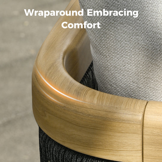 HAPPATIO Aluminum Patio Furniture Set, 4 Pieces Wood-like Oversized Conversation Set with Thick Cushion, Curved Tub Design with Woven Rope Accents for Garden, Backyard, Poolside