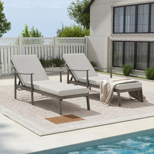 HAPPATIO Outdoor Chaise Lounge Chair - Aluminum Pool Lounge Chair with Adjustable Backrest and Cushion, Curved Armrest, Outdoor Lounge Chair for Beach, Yard, or Poolside