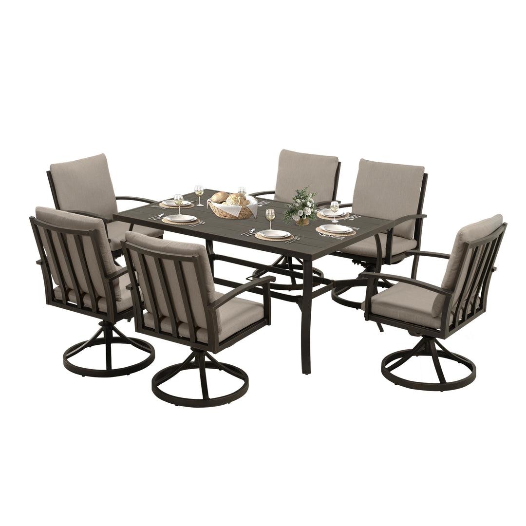 HAPPATIO 7 Piece Patio Dining Set, Aluminum Outdoor Dining Set, Aluminum Dining Table and Chairs Set, Patio Dining Furniture with Aluminum Table, Chairs and Washable Cushions