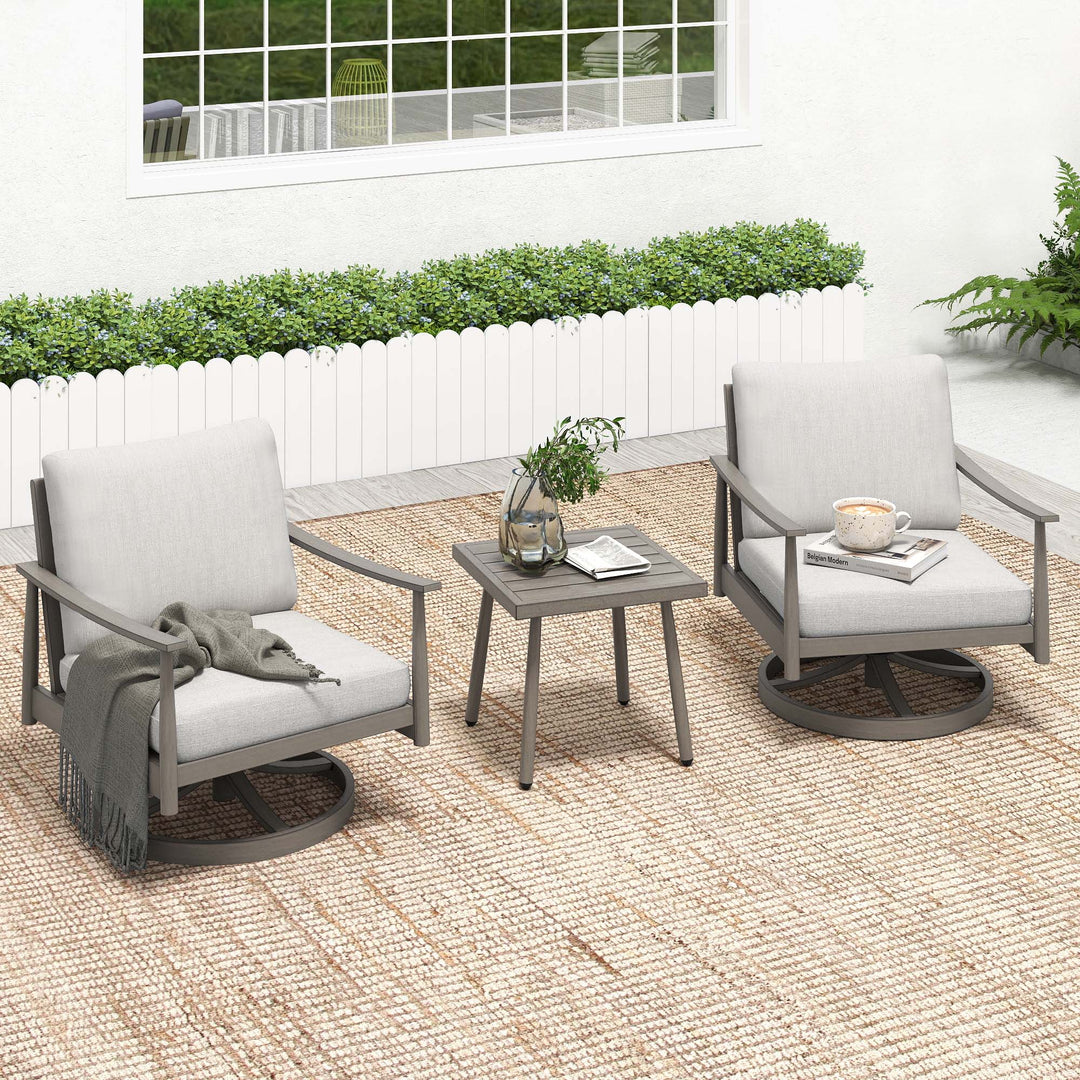 HAPPATIO Patio Bistro Set Outdoor - 3 Pieces Patio Aluminum Conversation Furniture Set, 2 Swivel Chairs with Backrest Rope Design and 1 Side Table for Garden, Pool, and Lawn