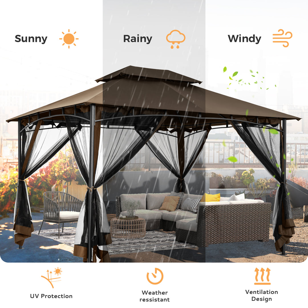 HAPPATIO Patio Gazebo, Ventilated Double Roof & Mosquito Netting, Outdoor Gazebo with Metal Frame, Soft Top Canopy for Backyard, Deck, Poolside