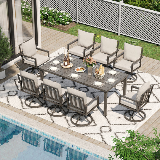 HAPPATIO Patio Dining Set, Outdoor Aluminum Dining Furniture Set, Cushioned Dining Chairs and Table for Deck Yard Poolside, Rust-Proof, Weather-Resistant, Easy Assembly