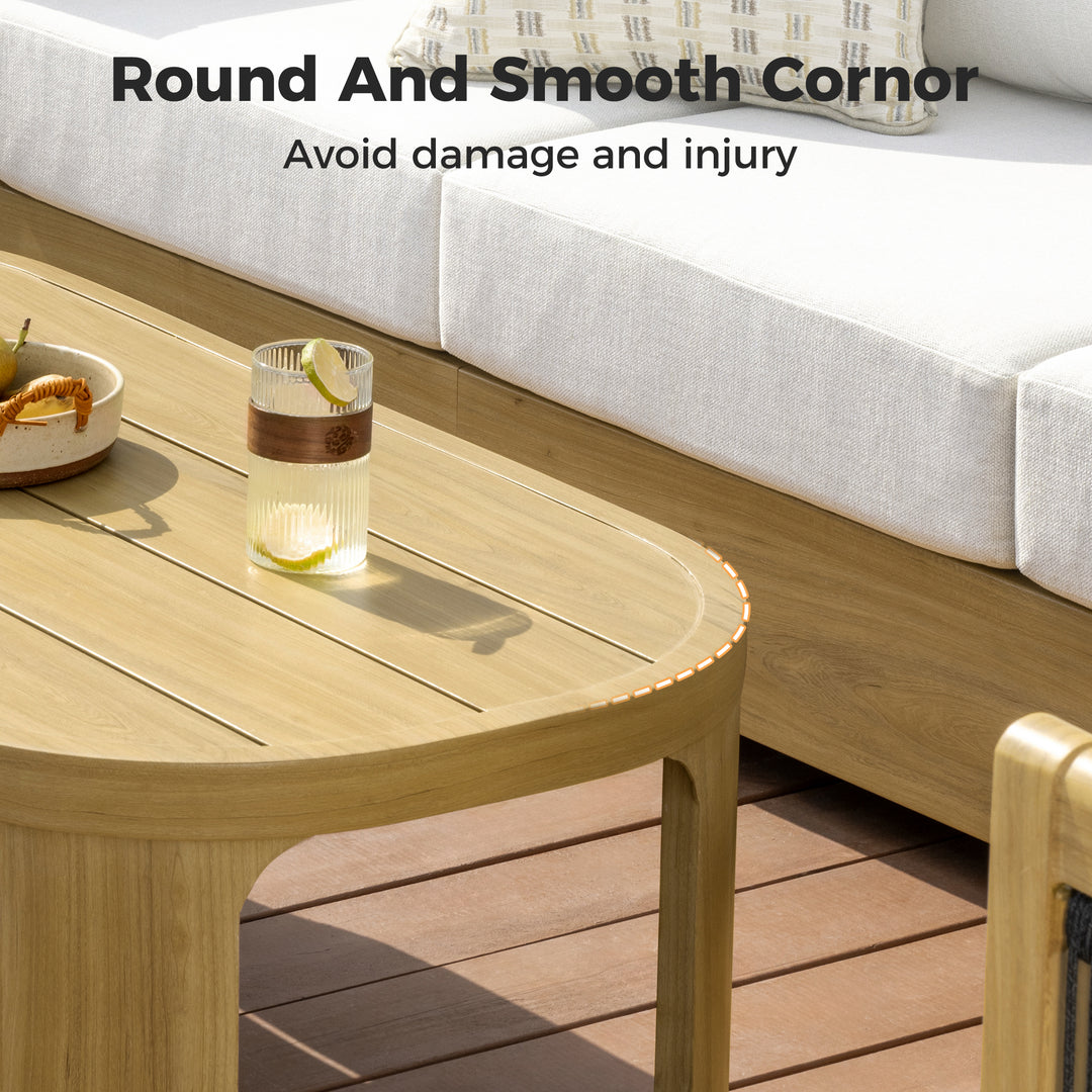 HAPPATIO Aluminum Patio Furniture Set, 4 Pieces Wood-like Oversized Conversation Set with Thick Cushion, Curved Tub Design with Woven Rope Accents for Garden, Backyard, Poolside