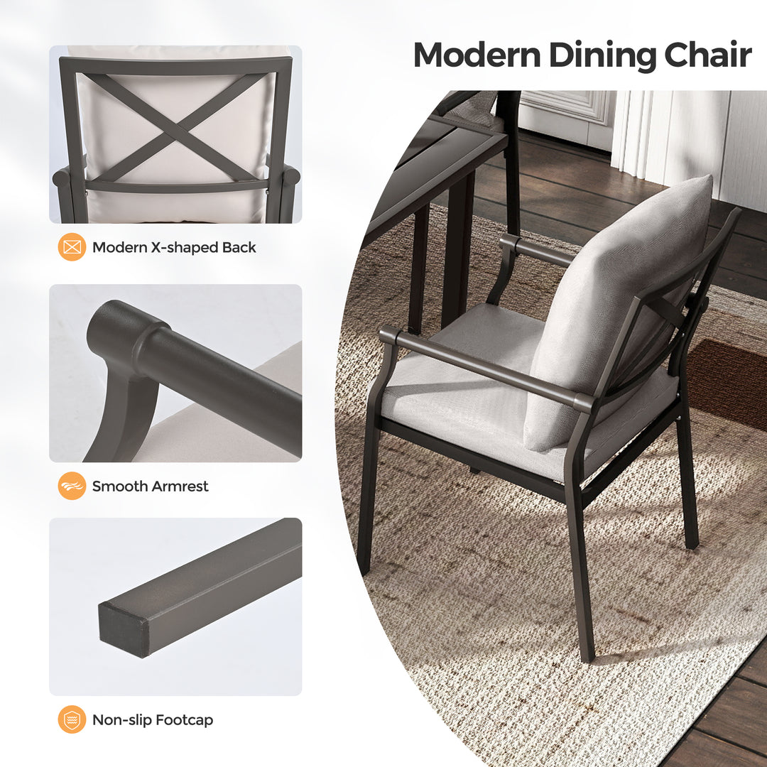 HAPPATIO Patio Dining Set, Metal Outdoor Table and Chairs  Ser, Powder-Coated Metal Chairs with Thickened Cushions, Rectangular Table with Umbrella Hole for Deck Backyard Lawn