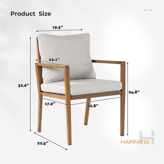 HAPPATIO Patio Dining Chairs Set, All-Weather Outdoor Dining Chair with Aluminum Frame and Removable Cushion, Ideal for Lawn Yard Backyard