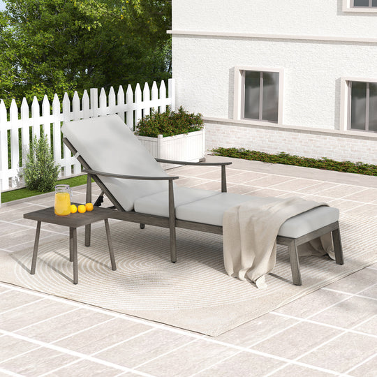 HAPPATIO Outdoor Chaise Lounge Chair - Aluminum Pool Lounge Chair with Adjustable Backrest and Cushion, Curved Armrest, Outdoor Lounge Chair for Beach, Yard, or Poolside