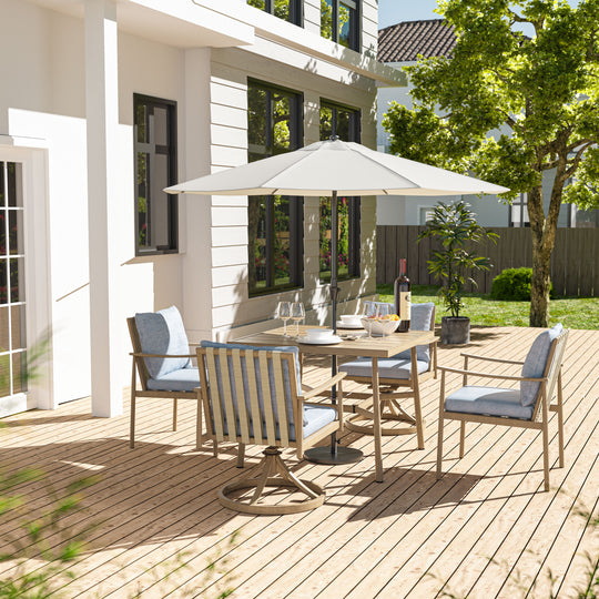 HAPPATIO Patio Outdoor Dining Set, Aluminum Patio Dining Set Includes 1 Outdoor Dining Table with Umbrella Hole and Dining Chairs, Patio Furniture Set for Lawn, Porch, or Backyard