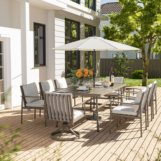 HAPPATIO Patio Outdoor Dining Set, Aluminum Patio Dining Set Includes 1 Outdoor Dining Table with Umbrella Hole and Dining Chairs, Patio Furniture Set for Lawn, Porch, or Backyard