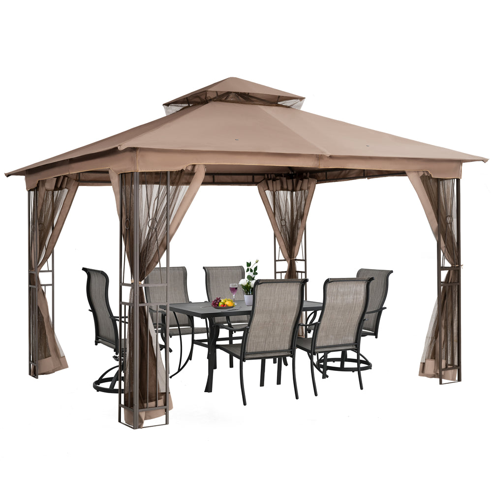 HAPPATIO 10' X 12' Patio Gazebo with Ventilation Double Roof，Outdoor Soft Top Gazebo with Mosquito Netting for Lawn, Garden