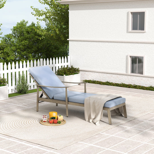 HAPPATIO Outdoor Chaise Lounge Chair - Aluminum Pool Lounge Chair with Adjustable Backrest and Cushion, Curved Armrest, Outdoor Lounge Chair for Beach, Yard, or Poolside