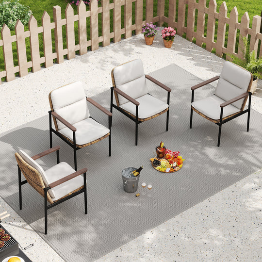 HAPPATIO Patio Dining Chairs Set, All-Weather Outdoor Dining Chair with Aluminum Frame and Removable Cushion, Ideal for Lawn Yard Backyard