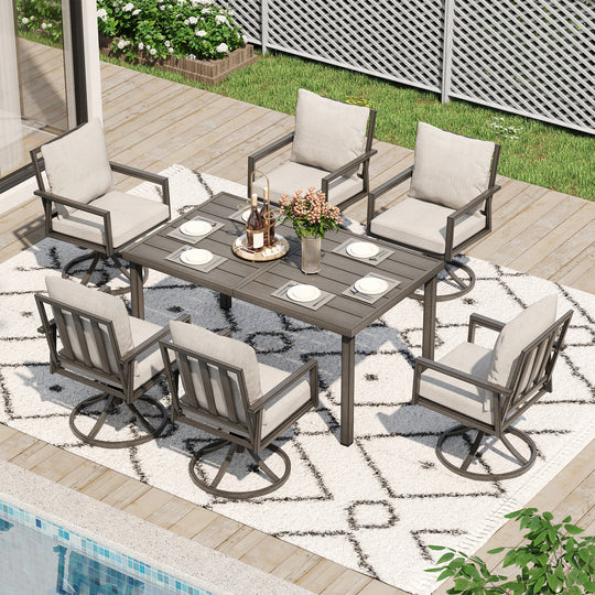 HAPPATIO Patio Dining Set, Outdoor Aluminum Dining Furniture Set, Cushioned Dining Chairs and Table for Deck Yard Poolside, Rust-Proof, Weather-Resistant, Easy Assembly