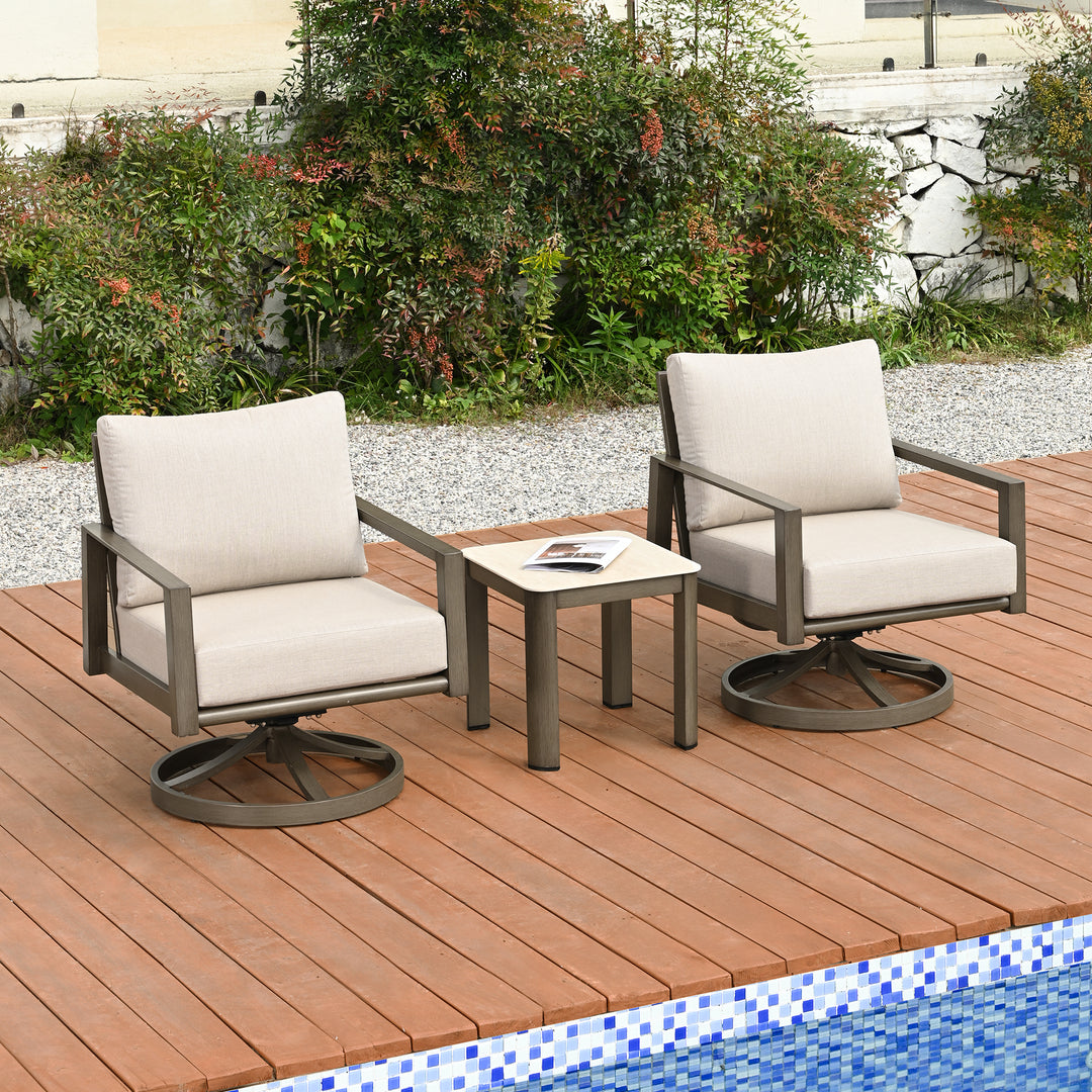 HAPPATIO Patio Conversation Set, 3-Piece Aluminum Oversized Patio Furniture Set with Rope Woven Backrest, Side Table and 2 Chairs with Thick Cushion, Hand-brushed Frame for Yard, Porch, Balcony