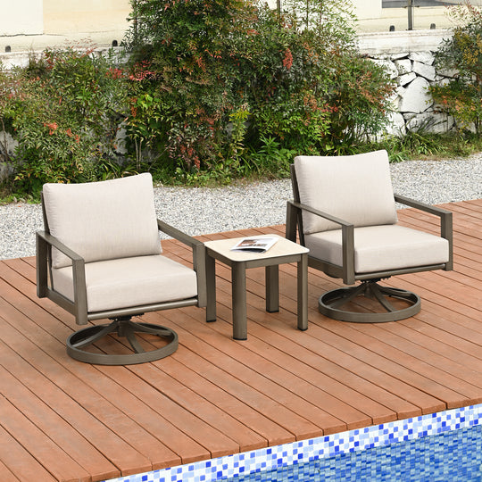 HAPPATIO Patio Conversation Set, 3-Piece Aluminum Oversized Patio Furniture Set with Rope Woven Backrest, Side Table and 2 Chairs with Thick Cushion, Hand-brushed Frame for Yard, Porch, Balcony