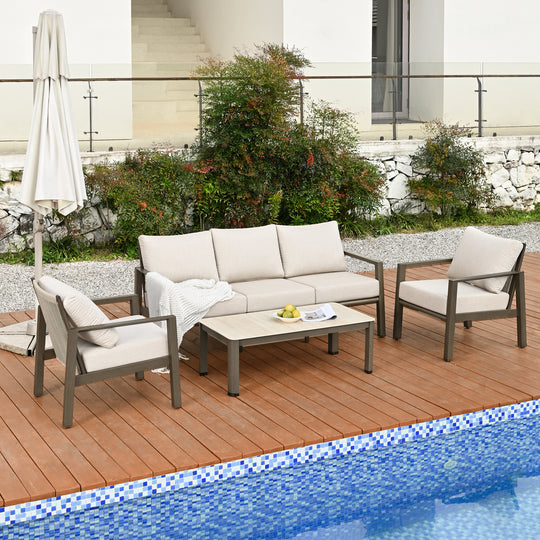 HAPPATIO Patio Conversation Set, 4-Piece Aluminum Oversized Patio Furniture Set with Rope Woven Backrest, Patio Chairs with Thick Cushion, Hand-brushed Frame for Yard, Porch, Balcony
