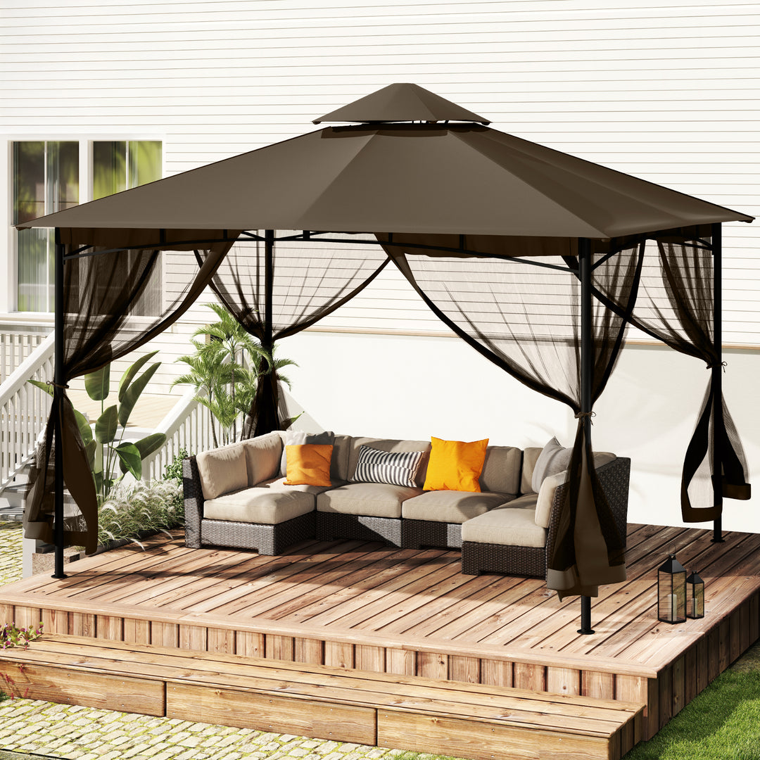 HAPPATIO Patio Gazebo, Ventilated Double Roof & Mosquito Netting, Outdoor Gazebo with Metal Frame, Soft Top Canopy for Backyard, Deck, Poolside