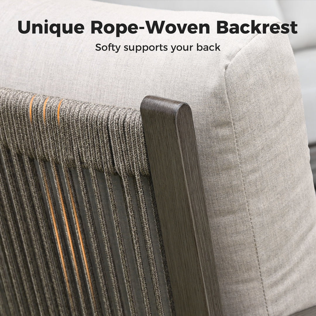 HAPPATIO Patio Conversation Set, 3-Piece Aluminum Oversized Patio Furniture Set with Rope Woven Backrest, Side Table and 2 Chairs with Thick Cushion, Hand-brushed Frame for Yard, Porch, Balcony