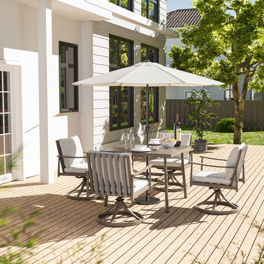 HAPPATIO Patio Outdoor Dining Set, Aluminum Patio Dining Set Includes 1 Outdoor Dining Table with Umbrella Hole and Dining Chairs, Patio Furniture Set for Lawn, Porch, or Backyard