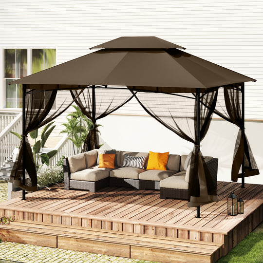 HAPPATIO Patio Gazebo, Ventilated Double Roof & Mosquito Netting, Outdoor Gazebo with Metal Frame, Soft Top Canopy for Backyard, Deck, Poolside