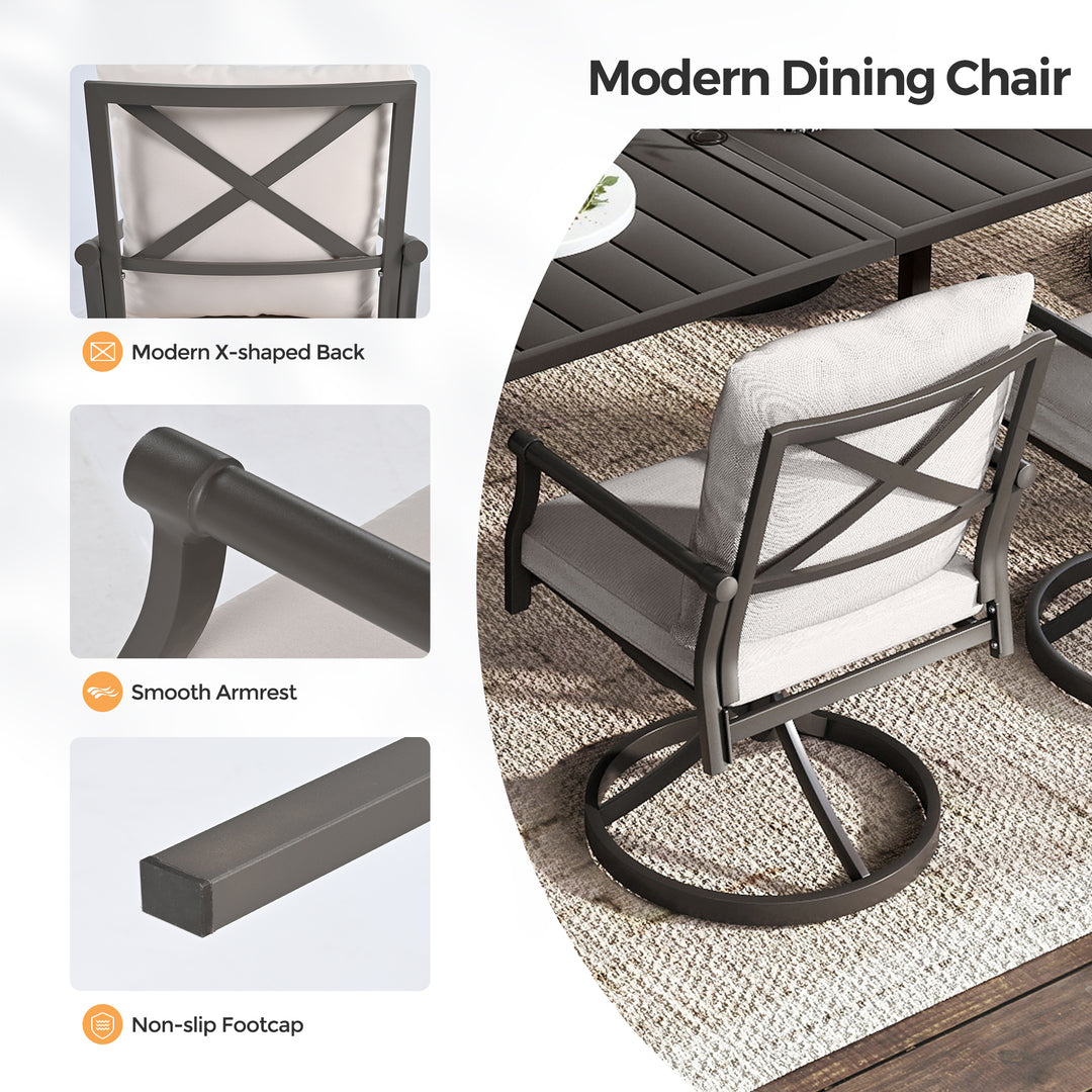 HAPPATIO Patio Dining Set, Metal Outdoor Table and Chairs  Ser, Powder-Coated Metal Chairs with Thickened Cushions, Rectangular Table with Umbrella Hole for Deck Backyard Lawn