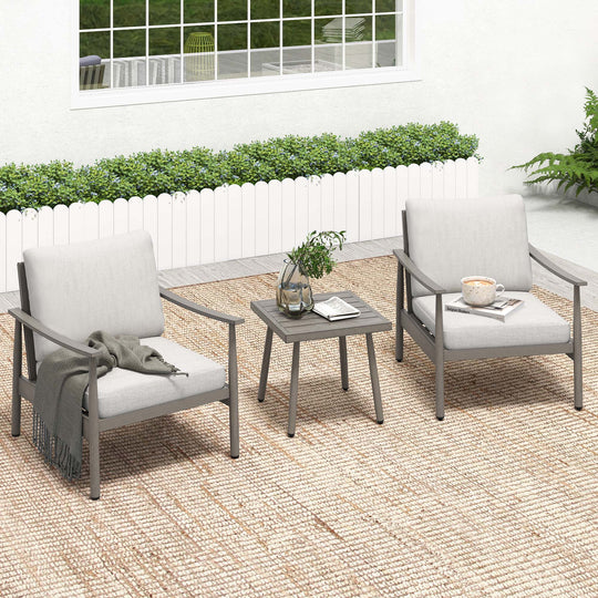 HAPPATIO Patio Bistro Set Outdoor - 3 Pieces Patio Aluminum Conversation Furniture Set, 2 Modern Chairs with Backrest Rope Design and 1 Side Table for Garden, Pool, and Lawn