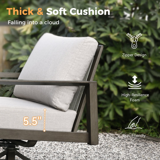 HAPPATIO Patio Conversation Set, 3-Piece Aluminum Oversized Patio Furniture Set with Rope Woven Backrest, Side Table and 2 Chairs with Thick Cushion, Hand-brushed Frame for Yard, Porch, Balcony