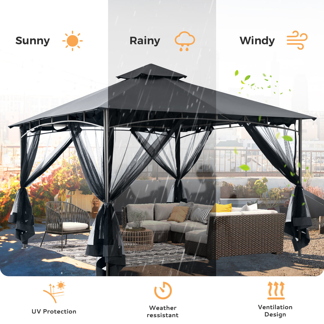 HAPPATIO Patio Gazebo, Ventilated Double Roof & Mosquito Netting, Outdoor Gazebo with Metal Frame, Soft Top Canopy for Backyard, Deck, Poolside