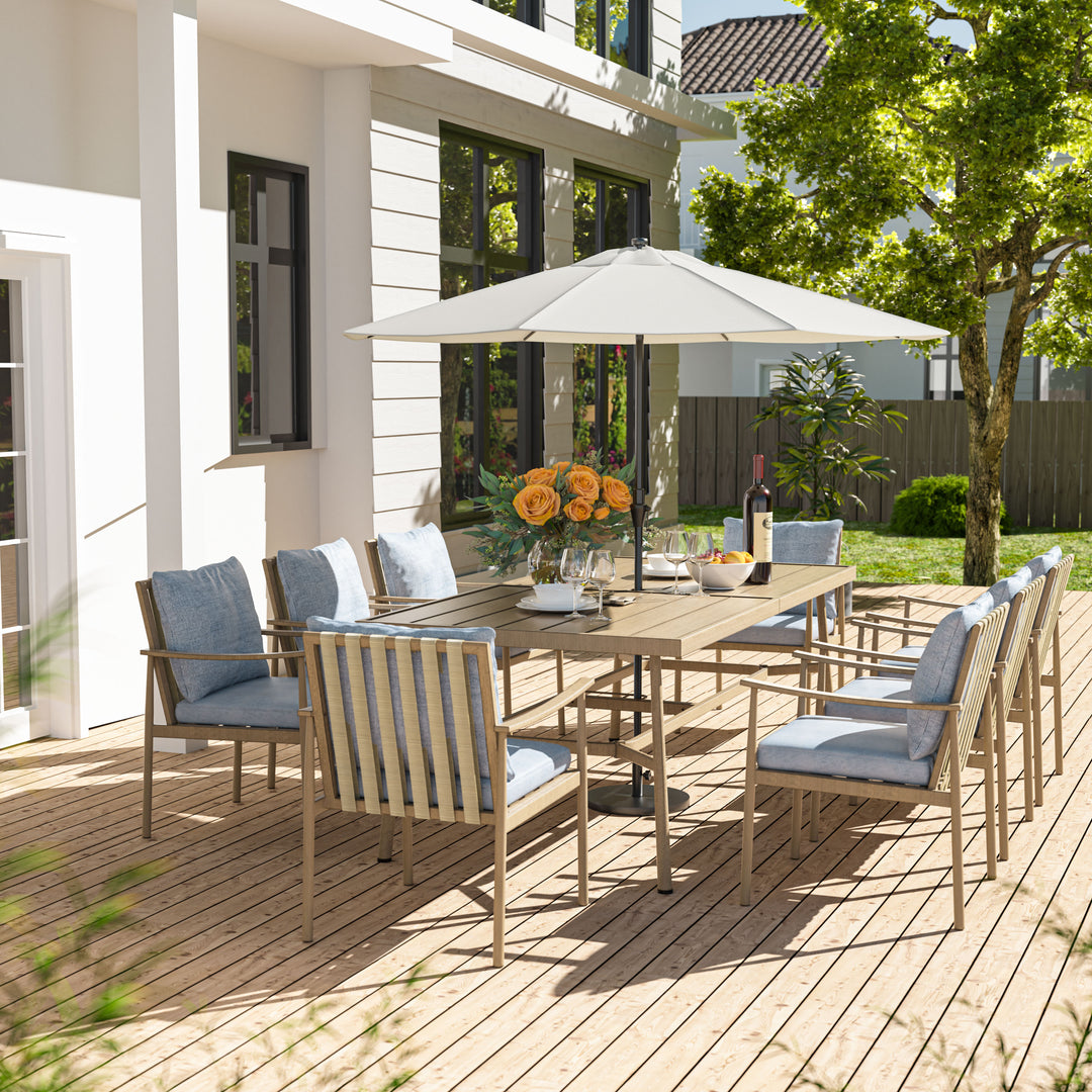 HAPPATIO Patio Outdoor Dining Set, Aluminum Patio Dining Set Includes 1 Outdoor Dining Table with Umbrella Hole and Dining Chairs, Patio Furniture Set for Lawn, Porch, or Backyard