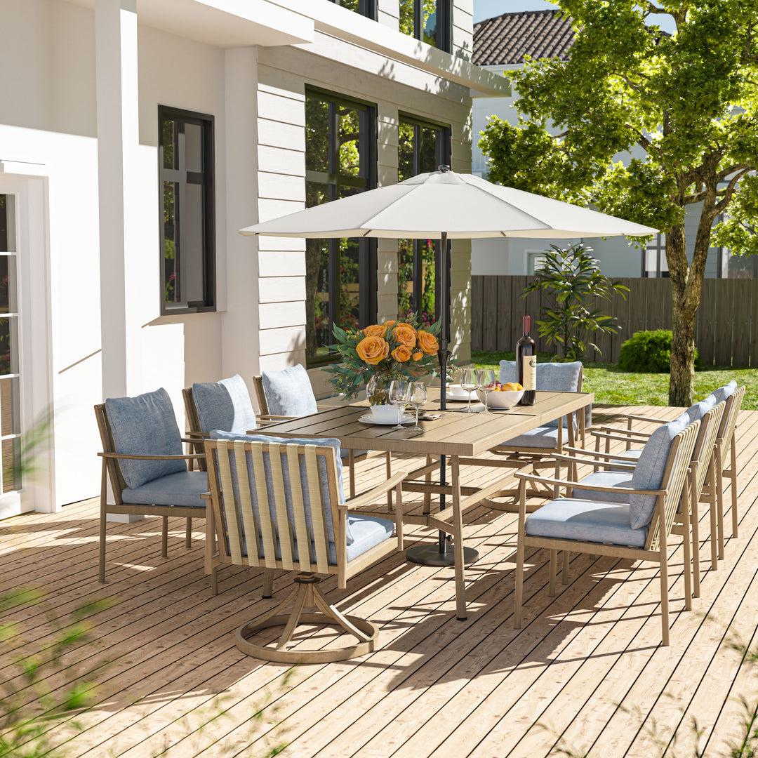 HAPPATIO Patio Outdoor Dining Set, Aluminum Patio Dining Set Includes 1 Outdoor Dining Table with Umbrella Hole and Dining Chairs, Patio Furniture Set for Lawn, Porch, or Backyard