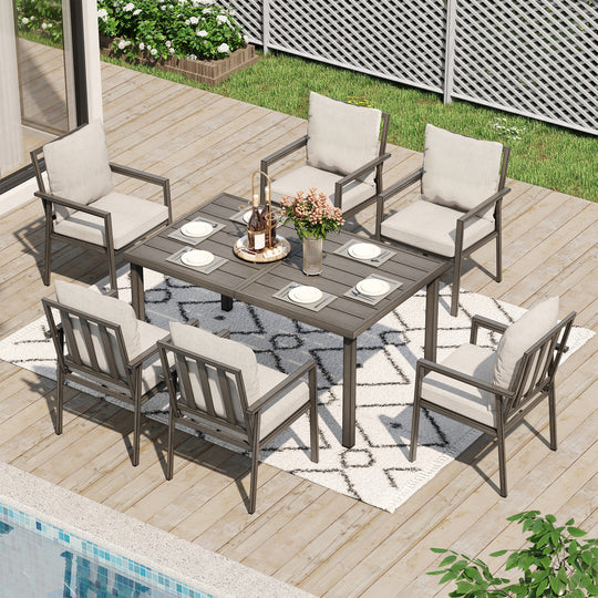 HAPPATIO Patio Dining Set, Outdoor Aluminum Dining Furniture Set, Cushioned Dining Chairs and Table for Deck Yard Poolside, Rust-Proof, Weather-Resistant, Easy Assembly
