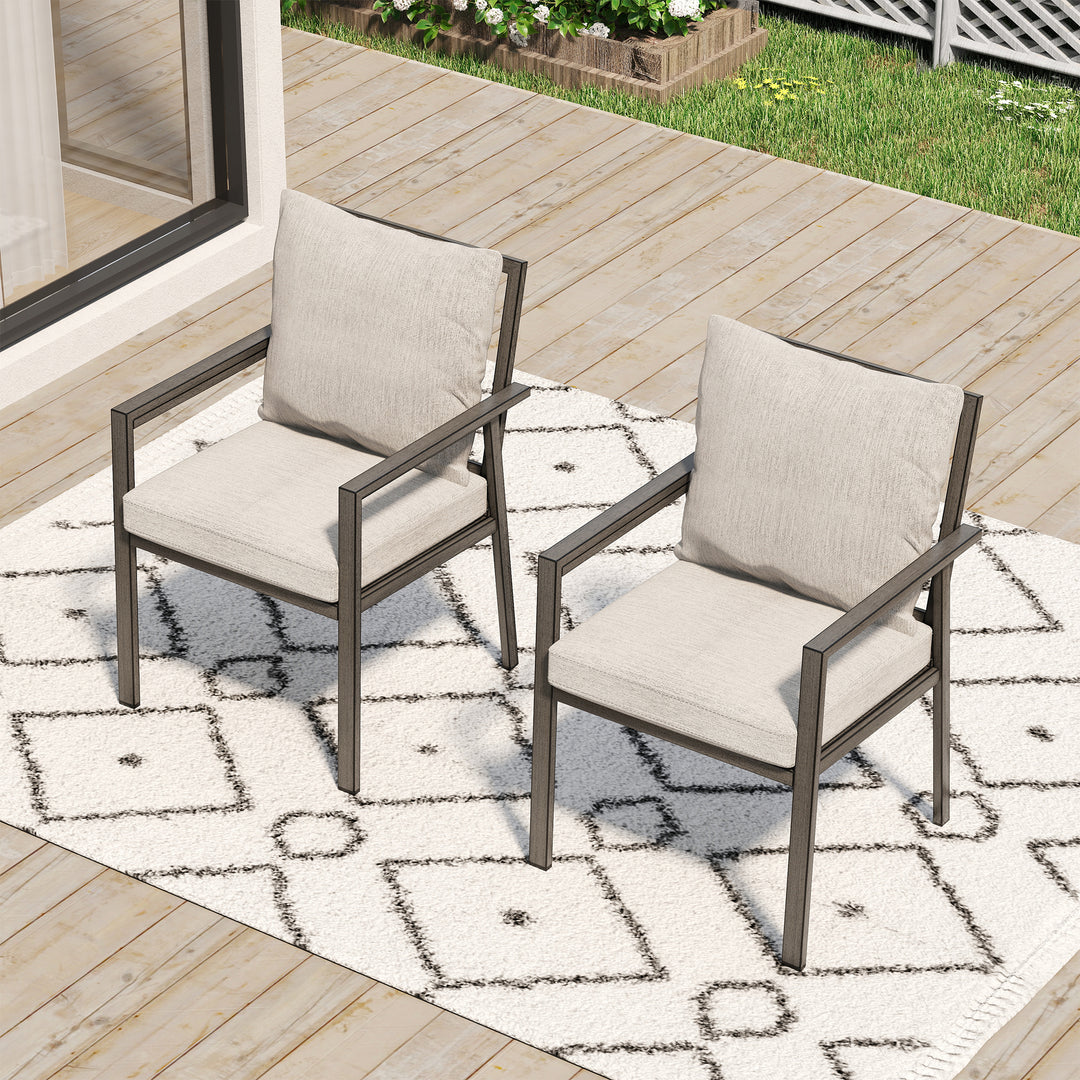HAPPATIO Patio Dining Chairs Set, All-Weather Outdoor Dining Chair with Aluminum Frame and Removable Cushion, Ideal for Lawn Yard Backyard