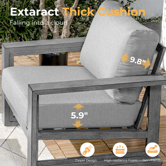 HAPPATIO Aluminum Patio Furniture Set, 3-Piece Oversized Outdoor Conversation Set with Deep Seating and Wide Armrest, Patio Conversation Sets with 6" Cushion