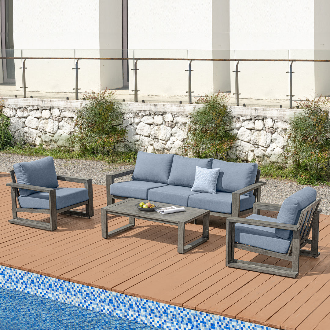 HAPPATIO Aluminum Patio Furniture Set, 4-Piece Oversized Outdoor Conversation Set with Deep Seating and Wide Armrest, Armchairs with 6" Cushion