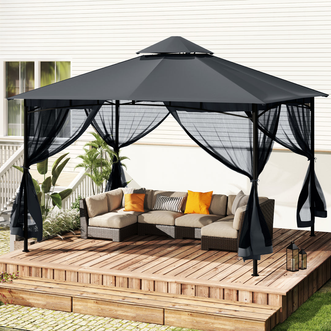 HAPPATIO Patio Gazebo, Ventilated Double Roof & Mosquito Netting, Outdoor Gazebo with Metal Frame, Soft Top Canopy for Backyard, Deck, Poolside