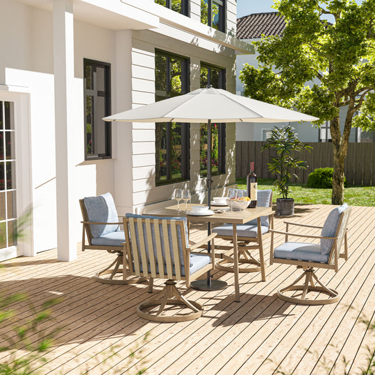 HAPPATIO Patio Outdoor Dining Set, Aluminum Patio Dining Set Includes 1 Outdoor Dining Table with Umbrella Hole and Dining Chairs, Patio Furniture Set for Lawn, Porch, or Backyard