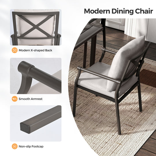 HAPPATIO Patio Dining Set, Metal Outdoor Table and Chairs  Ser, Powder-Coated Metal Chairs with Thickened Cushions, Rectangular Table with Umbrella Hole for Deck Backyard Lawn