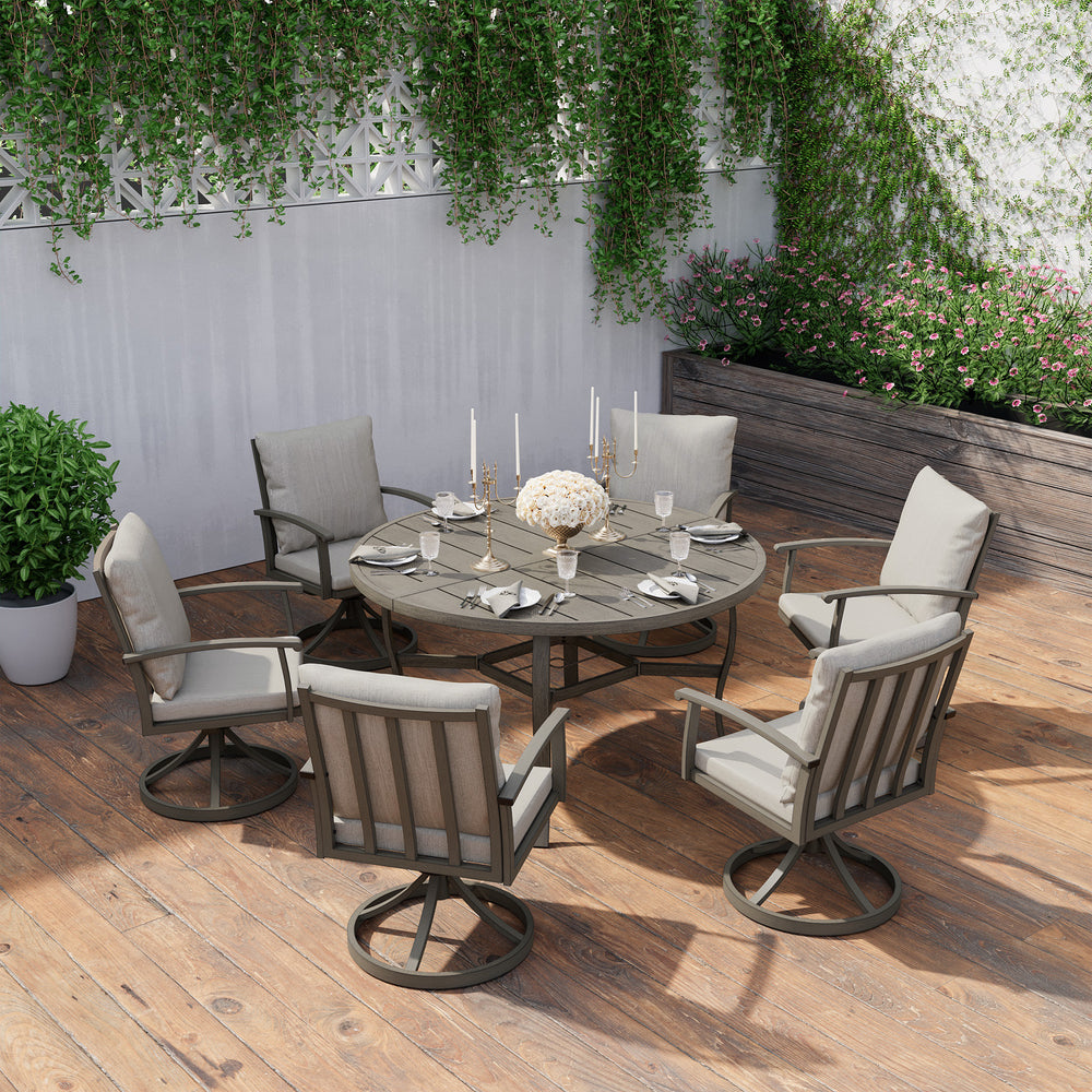 HAPPATIO Patio Dining Set, Aluminum Outdoor Dining Set, Outdoor Dining Table with Umbrella Hole and Chairs, Outdoor Table and Chairs Set with Removable Cushion for Lawn Yard Patio