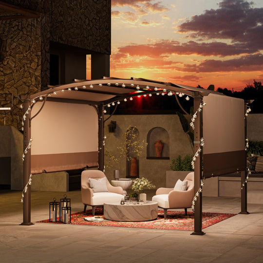 HAPPATIO Outdoor Retractable Pergola, Aluminum Pergola with Canopy Fixed in Various Positions, Arched Roof with Sun Shade Canopy Metal Frame for Backyards, Gardens, Patios