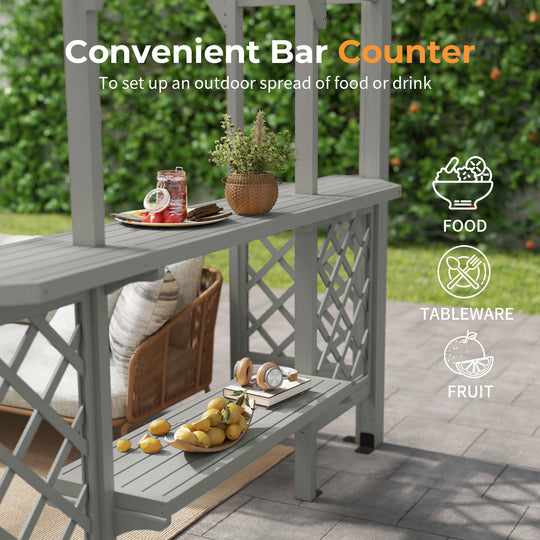 HAPPATIO 10' x 14' Pergola Outdoor, Wooden Pergola Grape Trellis with Bar Counter, Solid Wood Stable Structure with Arched Top Gazebo for Climbing Plant Support, Garden, Patio, Backyard