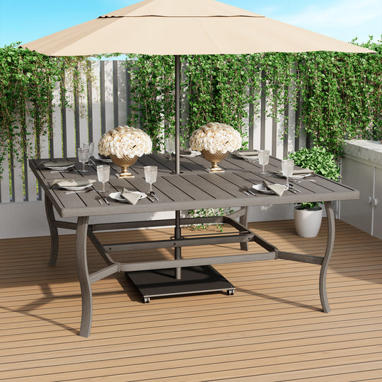 HAPPATIO Patio Dining Set, Aluminum Outdoor Dining Set, Dining Table with Umbrella Hole and 6 Chairs, Outdoor Table and Chairs with Removable Cushion for Lawn Yard Patio